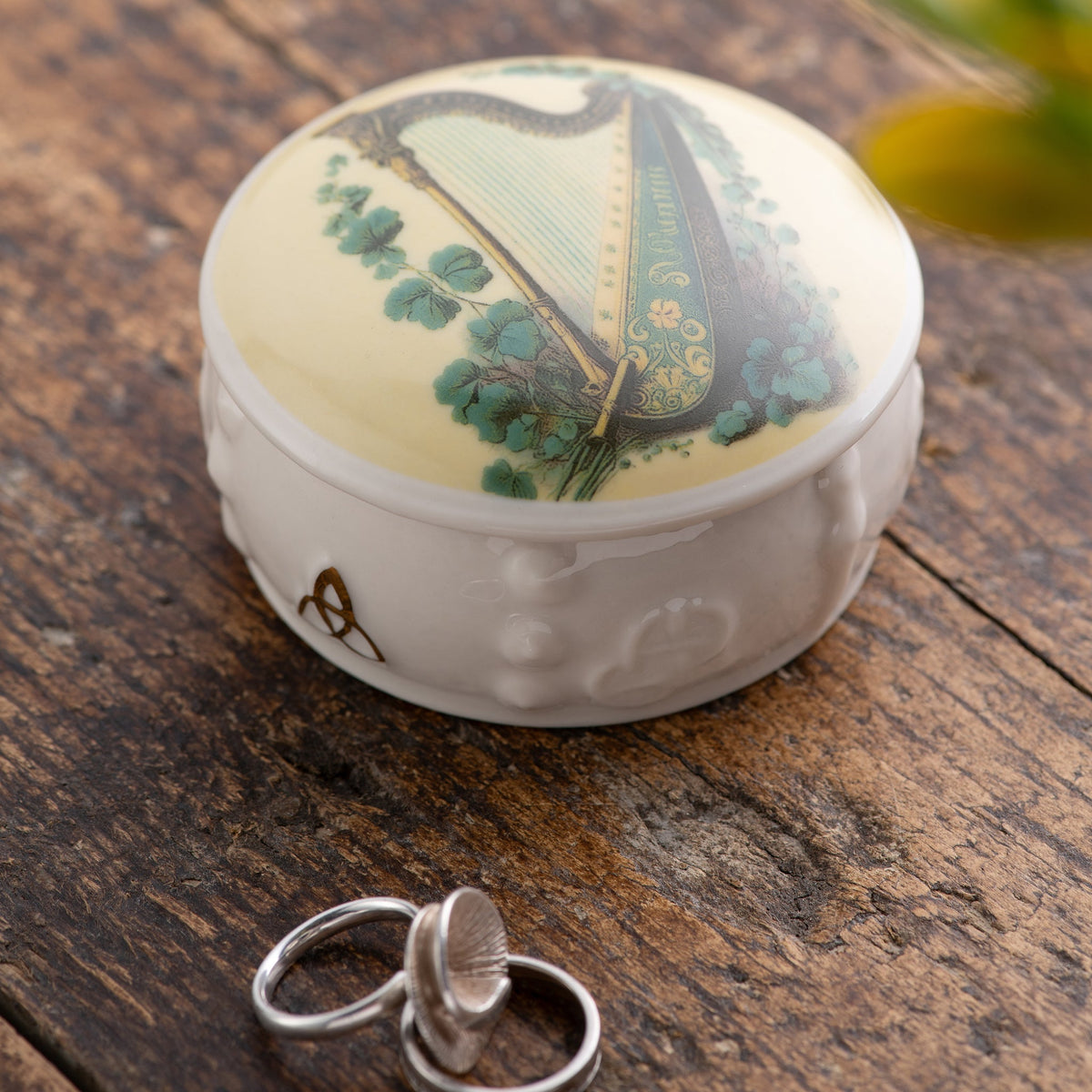 Belleek Classic Harp Trinket Box
