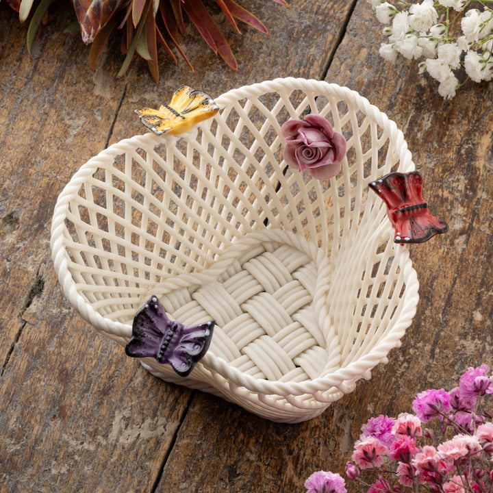 Belleek Classic Butterfly Basket  - Bright