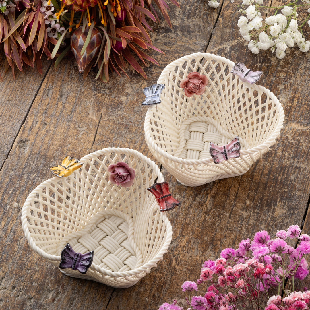 Belleek Classic Butterfly Basket  - Bright