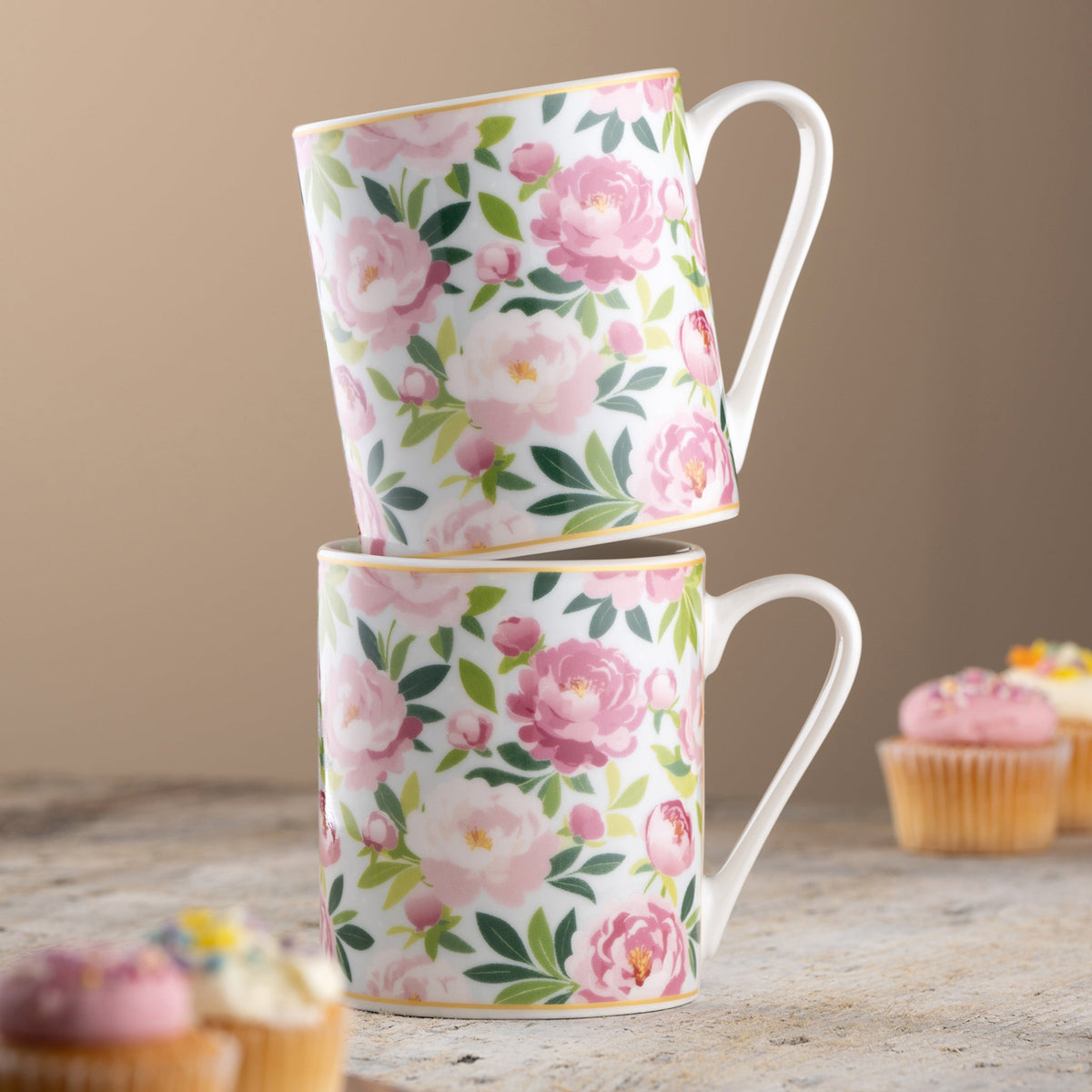 Aynsley Pink Peony Mugs - Pair