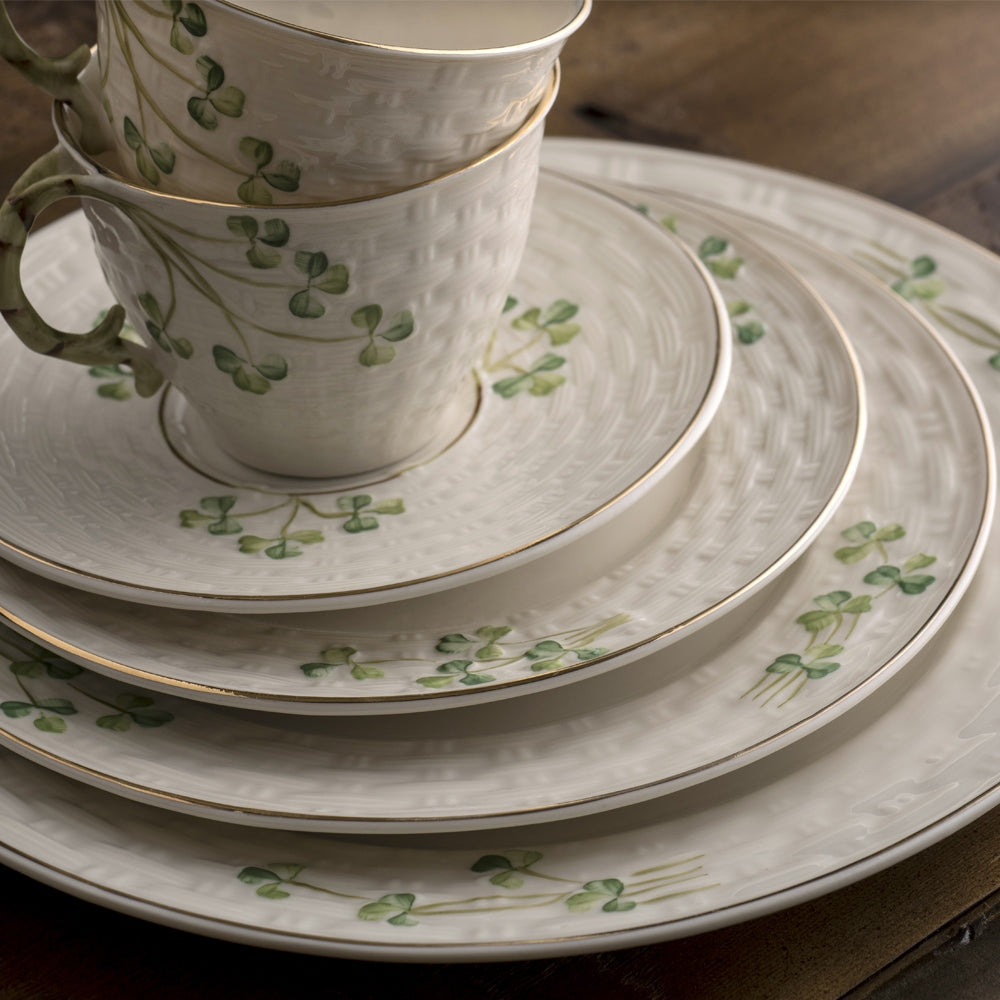 Belleek Classic 1880 - Gold Shamrock Teapot Sugar and Cream Set