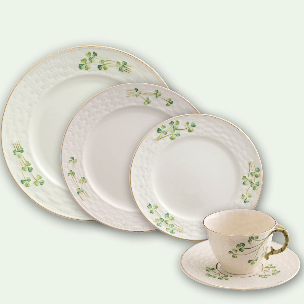 Belleek Classic 1880 Shamrock Gold 5 Piece Dining Set – Belleek