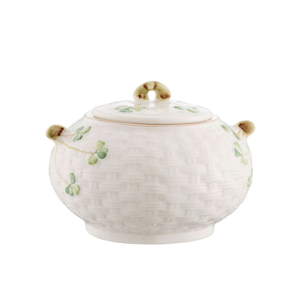 Belleek Classic 1880 - Gold Shamrock Sugar Pot and Lid – Belleek