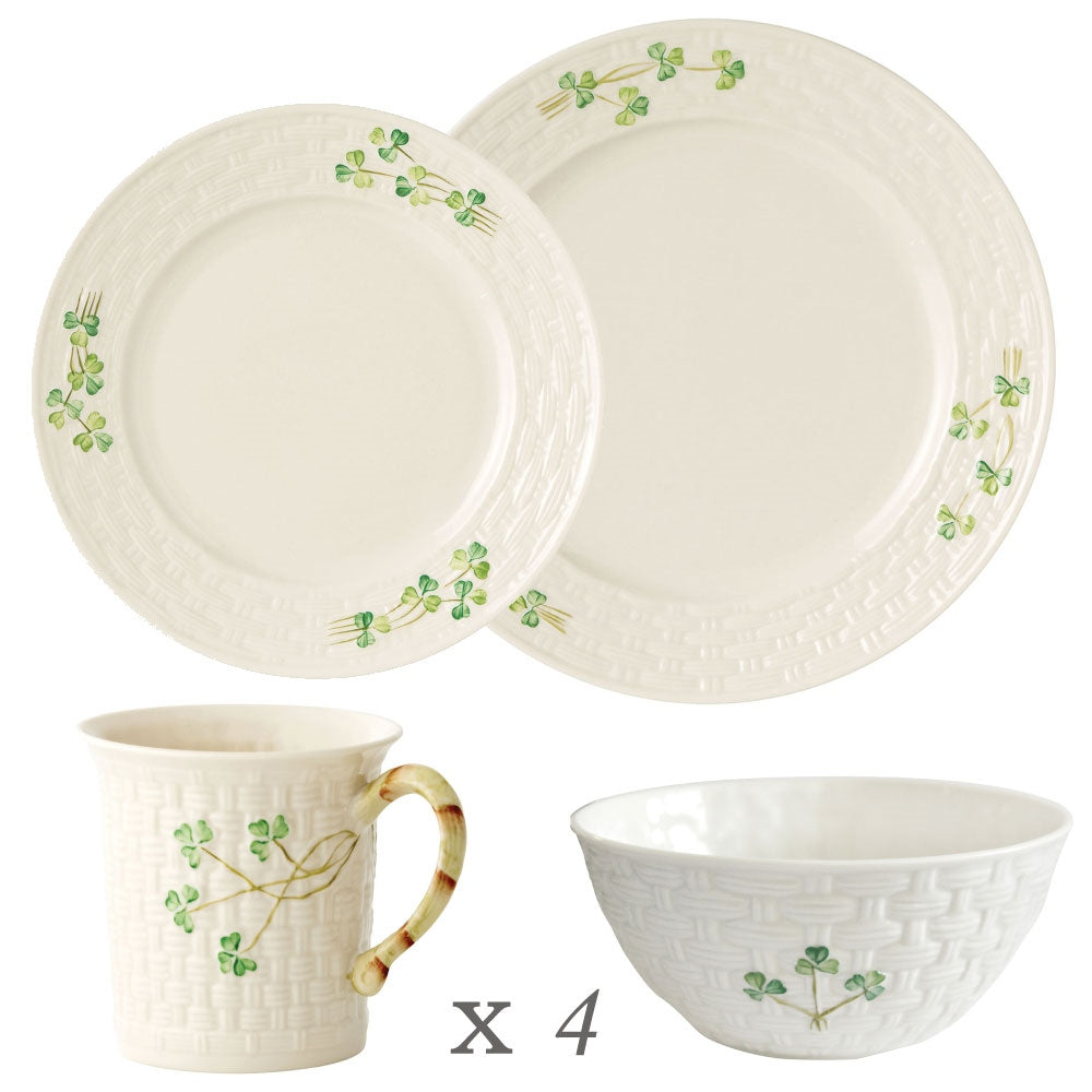Belleek Classic 1880 Shamrock Gold 16 Piece Dinner Set – Belleek