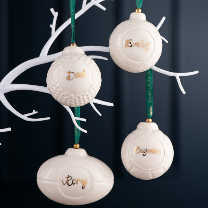 Belleek Classic Rugby / American Football Hanging Ornament