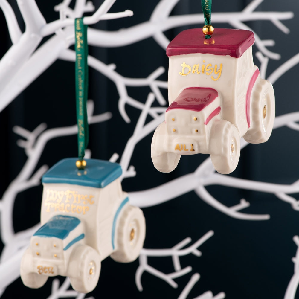 Belleek Classic Tractor Ornament - Light Blue